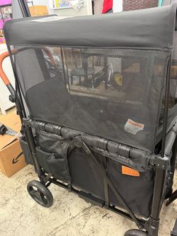 Wagon Stroller for 2 Kids, High Seat & 5 Point Harness, Foldable All-Terrain Wagon for Toddler with Canopy, Parent Organizer, Shoulder Bag, Adjustable