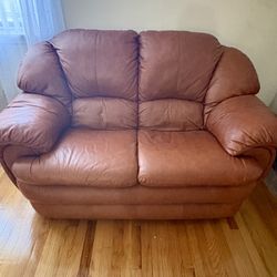 Cozy Brown Leather Loveseat