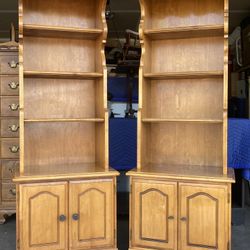 Pair of Sold Wood Vintage Bookcases Storage Display Shelving