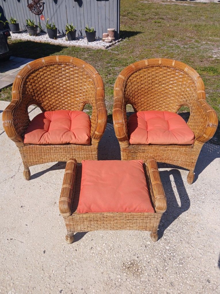 Pier One Imports Natural Rattan Chairs And Ottoman