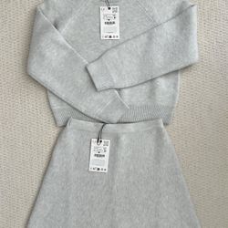 New ZARA Girls Knit Long Sleeve Sweater And Skirt Set Size 9-10