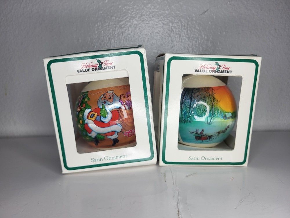 Vintage Holiday Time Satin Christmas Ornament 1998 NIB Lot Of 2