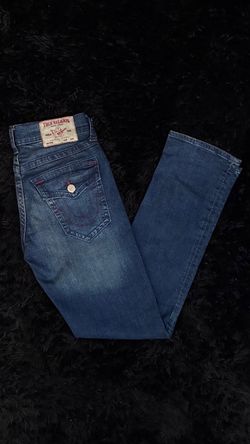 True Religion Mens Ricky Flap SN Straight Leg Jeans Blue Red Stitching Size 31