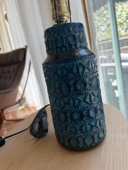 MCM Danish Ceramic Blue lamp made by Lyskaer in Denmark 1960’s