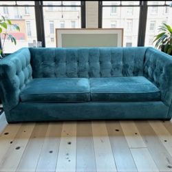 Mid-century MCM Velvet Tufted Teal Sofa-FREE LOCAL DELIVERY!