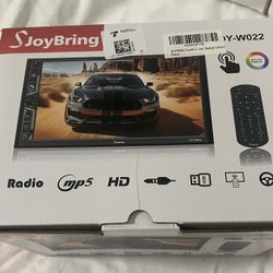 SJoyBring Wireless Double Din Car Stereo with Carplay, Android Auto, QLED Touchscreen, Bluetooth, 4-Channel RCA, 60W*4 High Power, Subwoofer, 7" Car R