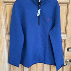 Brooks Brothers Quilted 1/4 Zip Pullover Blue Red Logo NWT Mens Large