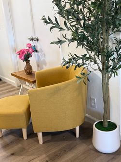 Yellow Fabric Accent Chair with Ottoman
