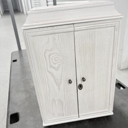 White Wooden Jewelry Box Armoire with Mirror & Drawers - Ring & Necklace Storage