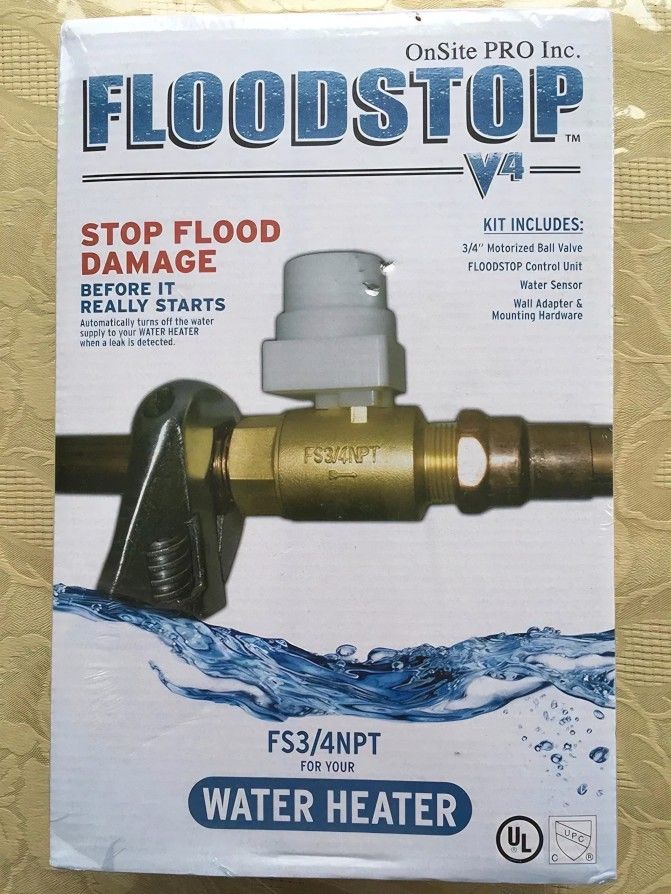 FloodStop Automatic Water Shut-Off Valve For Water Heaters - 3/4" Lead-Free Valve With Leak Sensor & Alarm