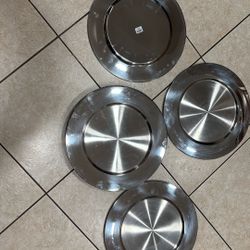 Crate &Barrel 12 Charger Stainless Plates.