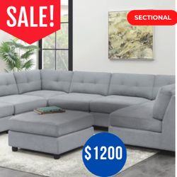 Coaster Fine Furniture Light Grey Fabric Sectional, Couch, Recliner, Ottoman, Sofa