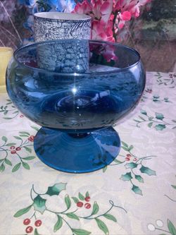 Mid Century Blue Bowl Pedestal 