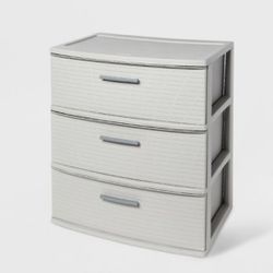 3 Drawer Wide Tower Light Gray