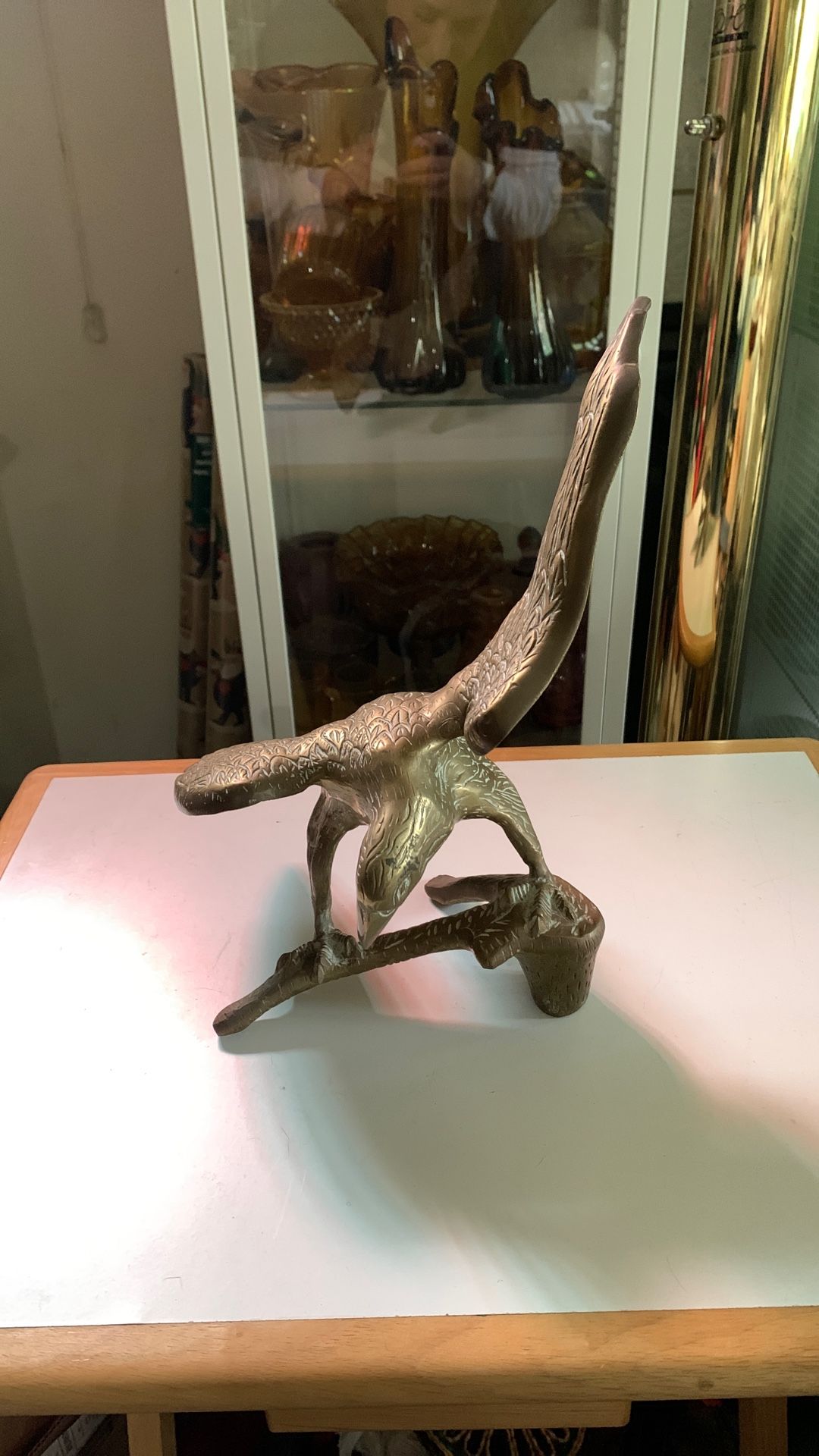 Large Vintage Solid Brass 10” Bald Eagle on Branch Figurine Statue Unpolished