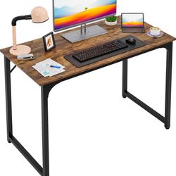 39 Inch Computer Desk | Brown | Office Desk with Metal Frame
