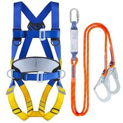 Universal Full Body Fall Protection Safety Harness with Dorsal D-Ring and Mating Buckle Legs, ANSI/ASSP Compliant, Shock Absorbing lanyard & Hook