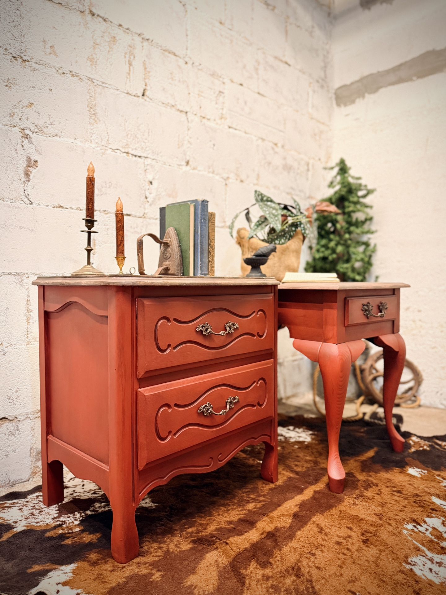 Rustic Farmhouse Red Side Tables/ End Tables 