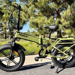 ✅ BRAND NEW - 1000 Watt Electric Folding Bike, Power regen Tech, Fat Tire, Full Suspension(Black-OR-Army Green)PX6 Pro Paselec ⚡️