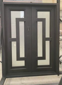 Modern Double Iron Entry Door with Glass Panels