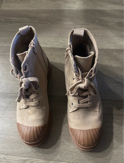 Tan Canvas Lace-Up Ankle Boots