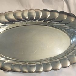 13”  Waverly Oval  Silver Plated Serving Platter With Spiral Design Vintage 