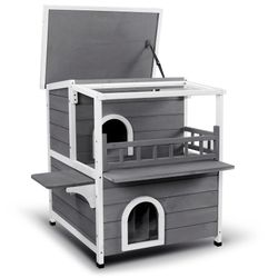 2 Story Outdoor Cat House With Water Proof Roof Accesible Roof Cat Shelter 0509