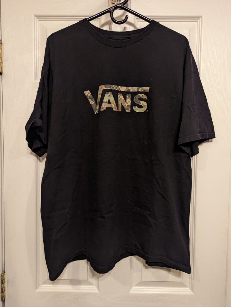 Vans Black Camo Print Logo T-Shirt Graphic tee camouflage Men's Size 2XL