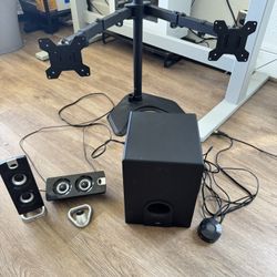 Dual Monitor Mount + Speaker System For PC