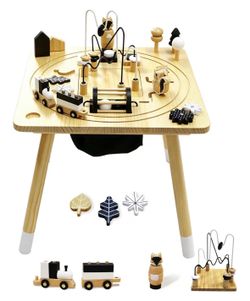 Wooden Montessori Activity Table for Toddlers 1-3, Kids Play Sensory Toy Table