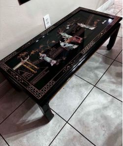 Mid Century Modern Black Lacquer Chinoiserie Coffee Table
