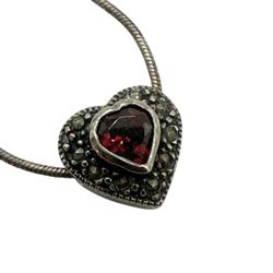DBJ Sterling Garnet Heart Pendant Necklace  