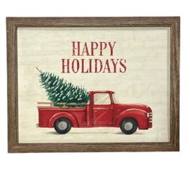 NWT Colleen Karis Designs Happy Holidays Framed Wood Sign 14"x11"x1 1/4"