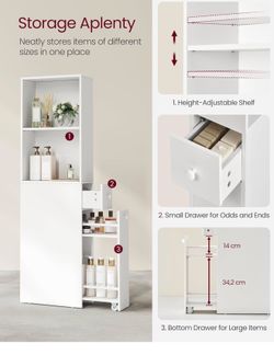 Bathroom Storage Cabinet, Narrow Freestanding Cabinet with Storage Drawers and Adjustable Shelf, for Small Spaces, Modern Style, Cloud White UBBK567T1