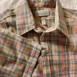 Anderson-Little M Neutral Plaid Short Sleeve Button Down Shirt