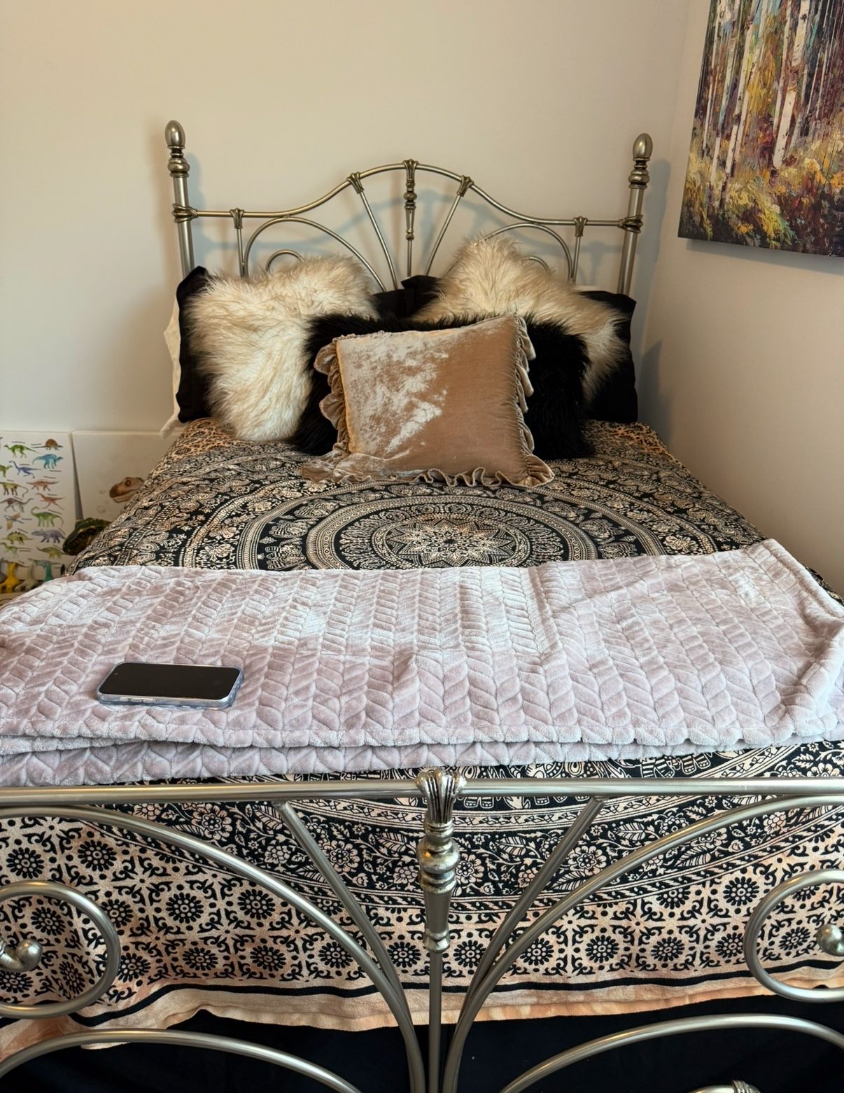 Brushed Nickel Bed w/mattress And Boxspring