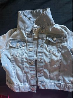 OshKosh B'gosh Toddler Girls Light Wash Heart Print Denim Jacket - Size 5T
