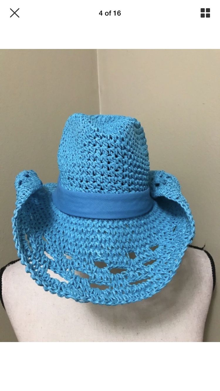 Blue Western Lace Toyo Straw Rolled Brim Cowgirl Cowboy Hat Scarf band