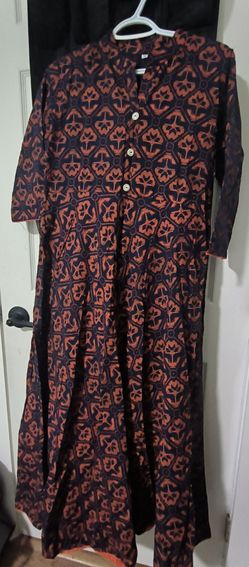 Block Print Anarkali style cotton dress with 3/4 Sleeves