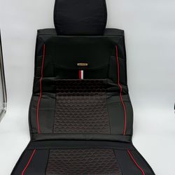 Universal Car Seat Cover Cushion Black w/Red Stitching Diamond Quilted