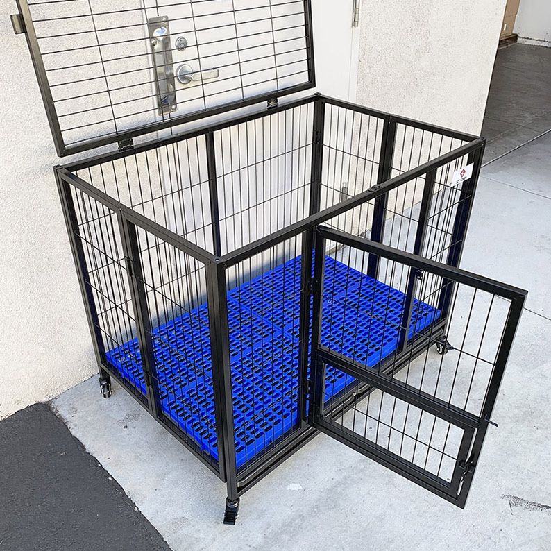 (New in box) $170 Folding Dog Cage 43x30x34” Heavy Duty Single Door Kennel w/ Plastic Tray