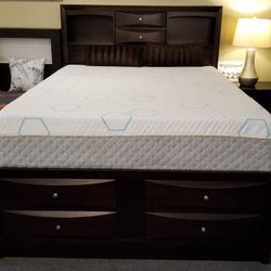 Brand New Dark Cherry/Black/Gray Queen Captain Bedframe With Storage Drawers