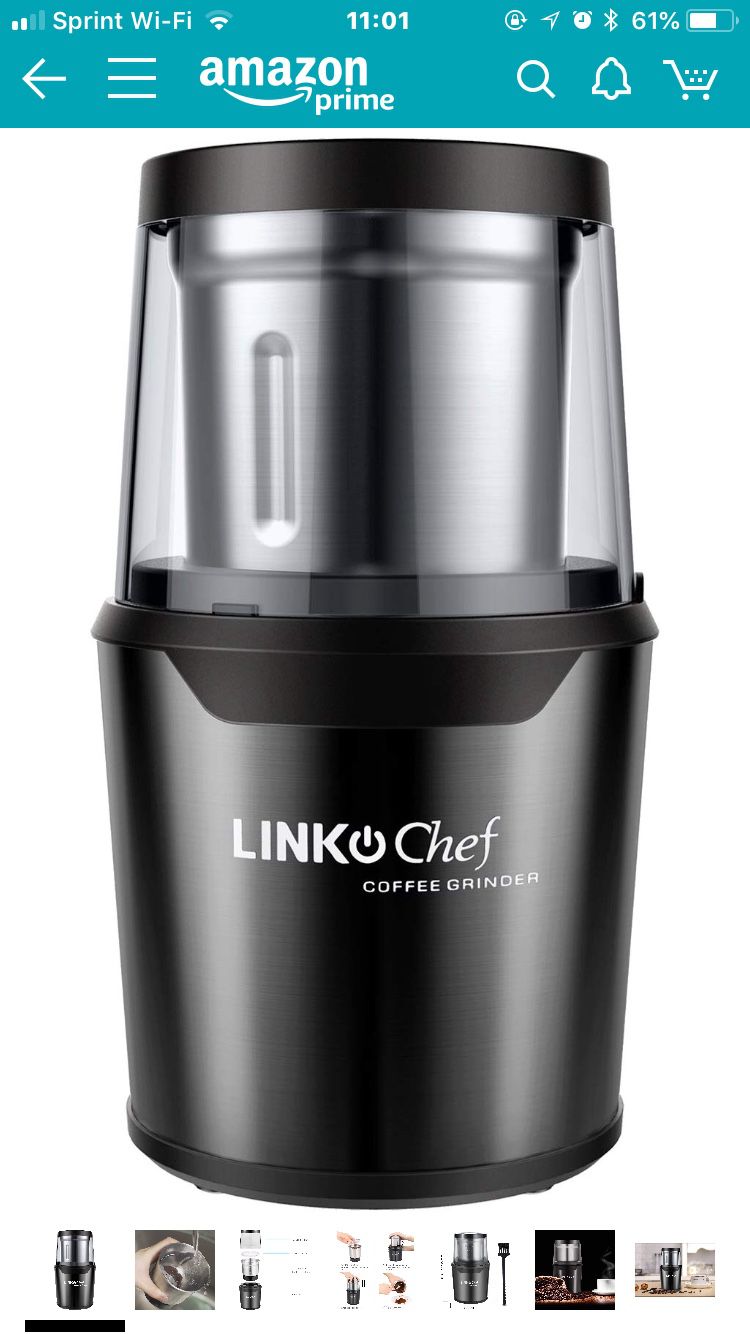 Coffee Grinder Electric LINKChef Nut & Spice Grinder 250W with Large Capacity Detachable Stainless Steel Bowl and Electric Wire Storage Function - Bl