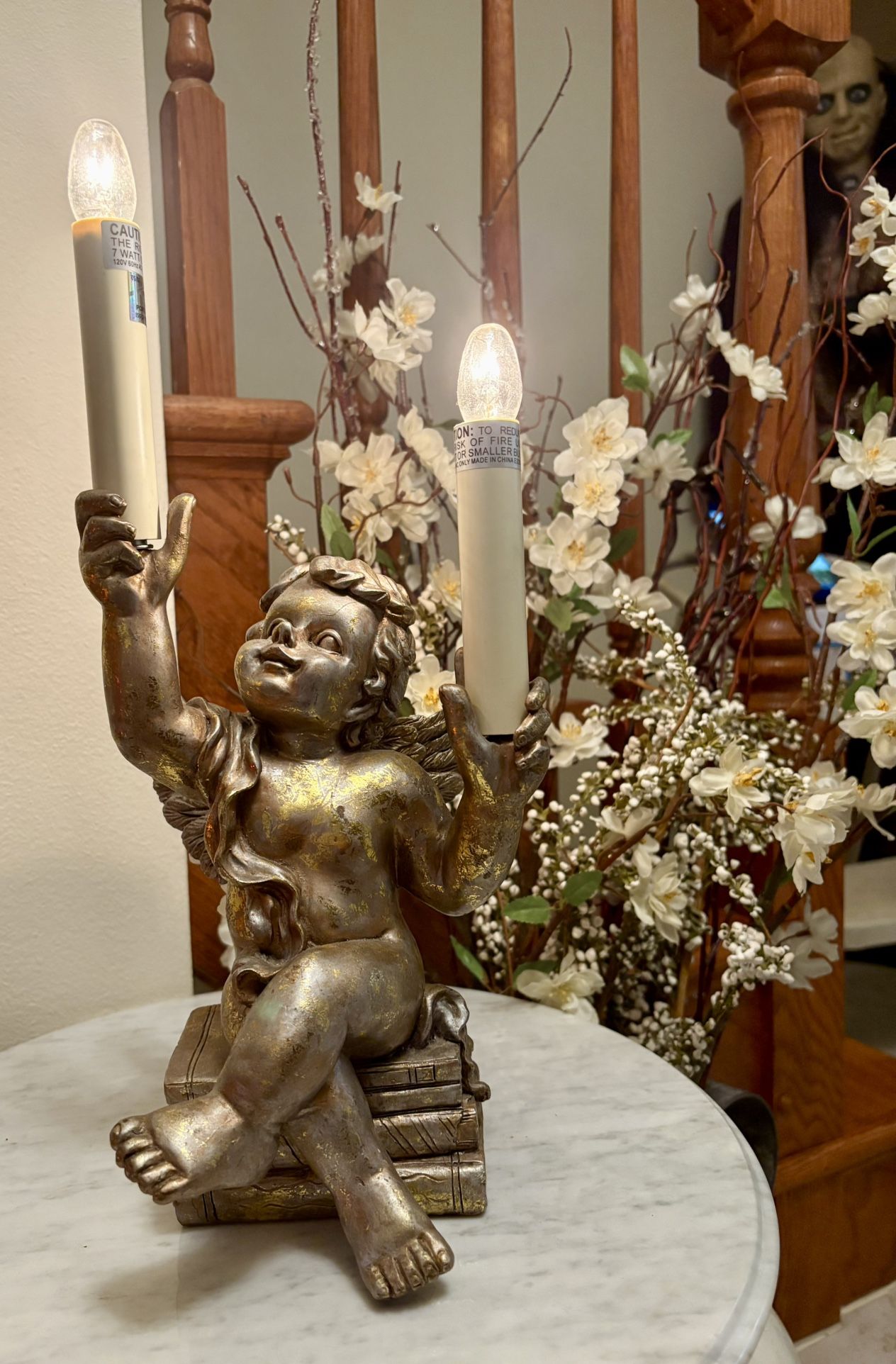 Vintage Hollywood Regency Cherub Tabletop Candelabra