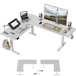 75" x 63" L Shaped Standing Desk Adjustable Height, 75 Inch Electric Stand up Corner Computer Desk,