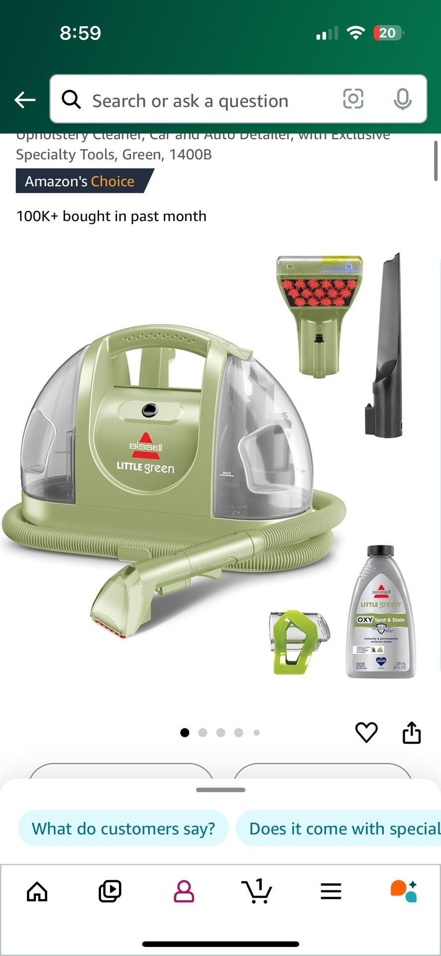 Bissell Little Green Multi-Purpose Portable Carpet And Upholstery Cleaner
