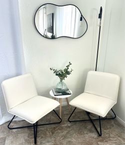 2 White Accent Chairs with Black Metal Legs – Set of 2