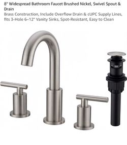 8" Widespread Bathroom Faucet Brushed Nickel with Drain