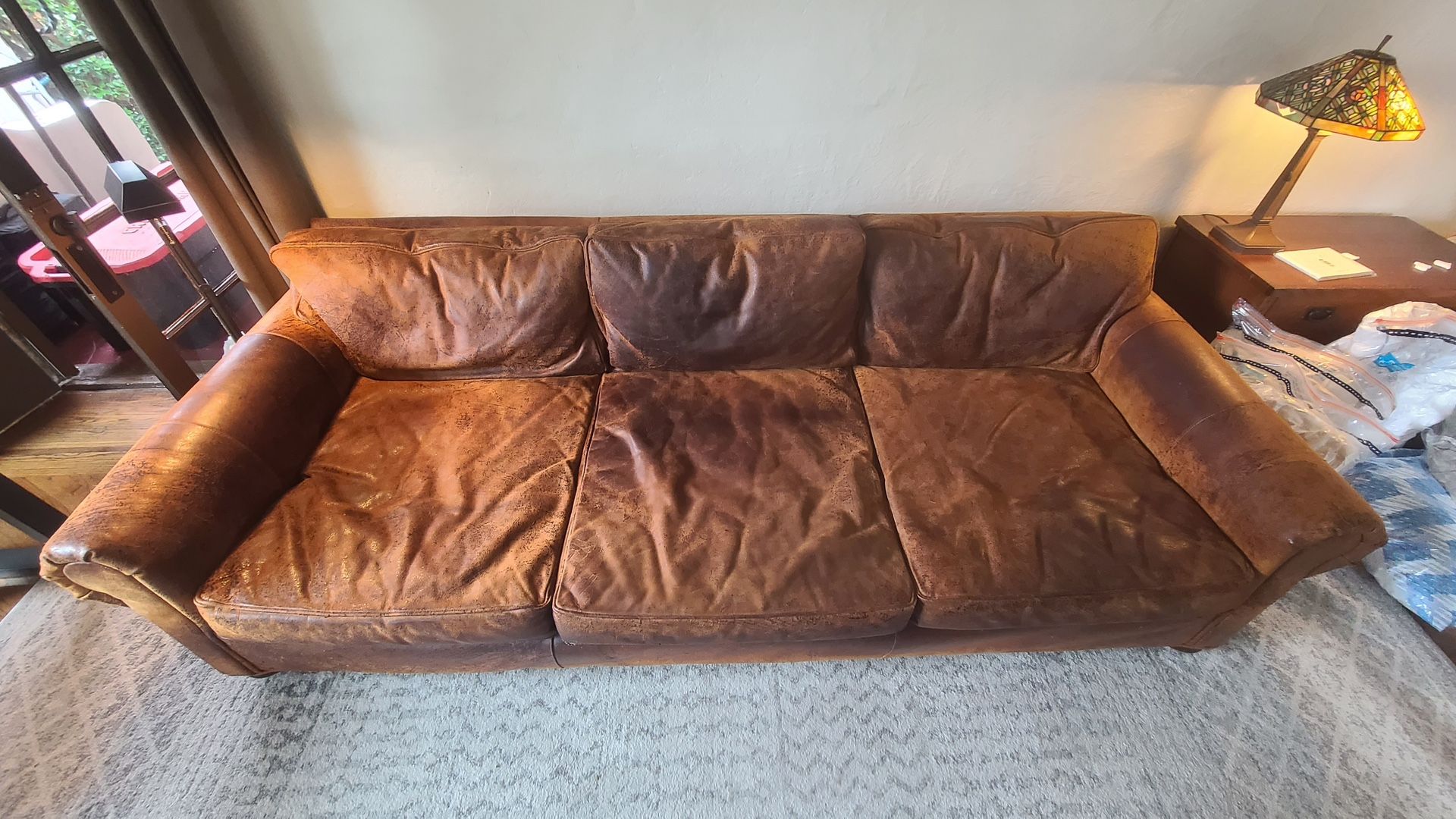 Distressed Italian Leather Couch