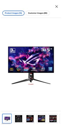 ASUS ROG Swift 32" 4K OLED Gaming Monitor (PG32UCDP) - WOLED, Dual Mode (4K 240Hz, FHD 480Hz), 0.03ms, G-SYNC Compatible, Custom Heatsink, AI Gaming, 